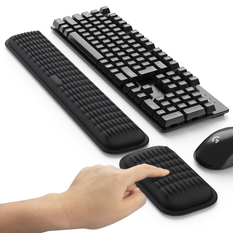 MEKASS Ergonomic Wrist Rest for Keyboard and Mouse, Soft Memory Foam Keyboard Wrist Rest Set with Non-Slip Silicone Base, Easy Typing, Pain Relief, Comfort for Office, Work, Gaming (Classic Black) - Image 1