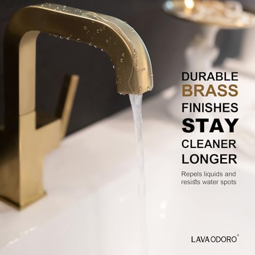 Lava Odoro Gold Bathroom Faucet Single Handle, Brushed Gold Faucet for Bathroom Sink 1 or 3 Hole Soild Brass with Drain Assembly Deck Plate Included, BF204-SG - Image 4