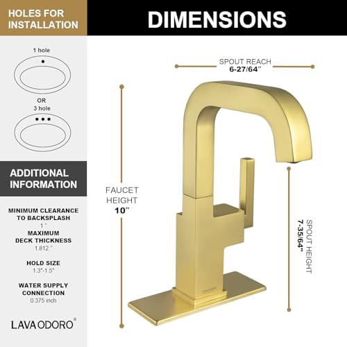 Lava Odoro Gold Bathroom Faucet Single Handle, Brushed Gold Faucet for Bathroom Sink 1 or 3 Hole Soild Brass with Drain Assembly Deck Plate Included, BF204-SG - Image 5