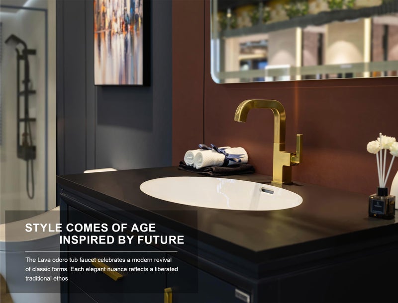 Lava Odoro Gold Bathroom Faucet Single Handle, Brushed Gold Faucet for Bathroom Sink 1 or 3 Hole Soild Brass with Drain Assembly Deck Plate Included, BF204-SG - Image 2