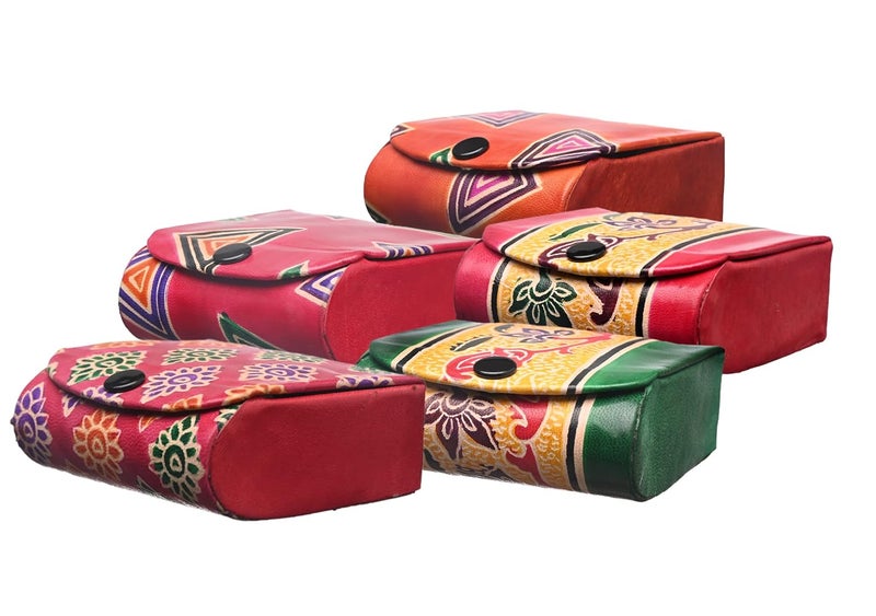 Tej Gifts Leather Lipstick Case Holder with Mirror and Traditional Floral Design Compact Jewellery Holder Box Double2 Lipsticks Cover For Hand Bag Cross Bag Pack of 5 - Image 1