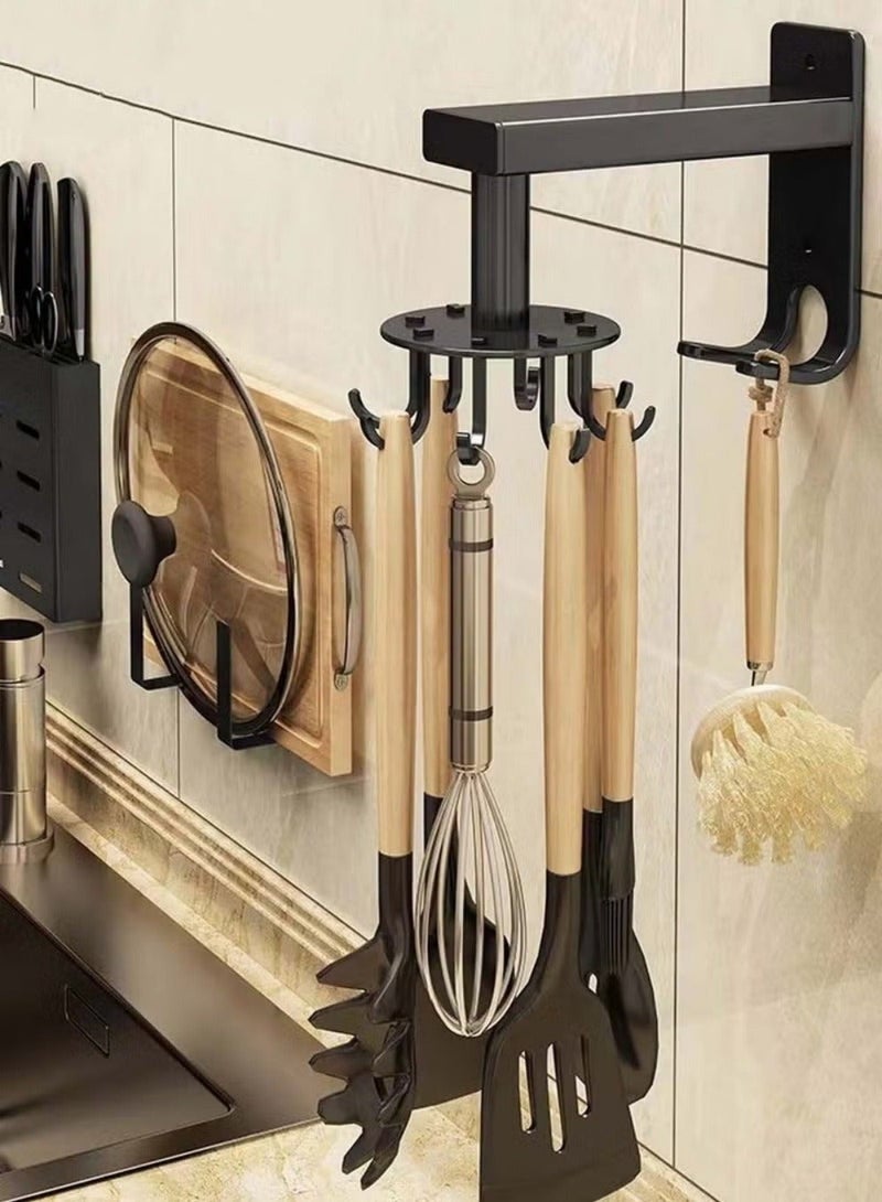 MIXDE 360° Utensil Holder Hanger Hook,Slidable Black Whole Body Aluminum Alloy Organization Hooks,Wall-Mounted Kitchen Cooker Hook - Image 1