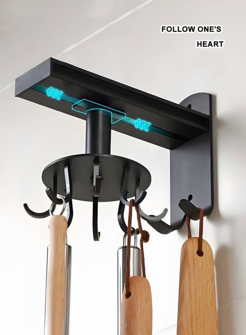 MIXDE 360° Utensil Holder Hanger Hook,Slidable Black Whole Body Aluminum Alloy Organization Hooks,Wall-Mounted Kitchen Cooker Hook - Image 3