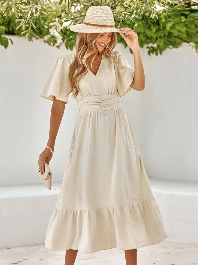 Take Two Ruched Waist Midi Dress