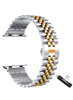 Stainless Steel Watch Band Compatible with Apple Watch Band 41mm 40mm 38mm, Heavy Band with Butterfly Folding Clasp Link Bracelet