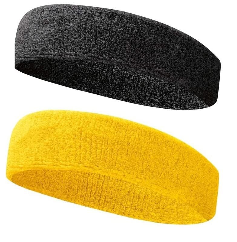 STEFFER سوار الرأس وسوار المعصم من ستيفر للرياضة، تمارين الجيم، اليوغا (1 سوار رأس - 2 سوار معصم) للرجال والنساء، لون أصفر - Image 2