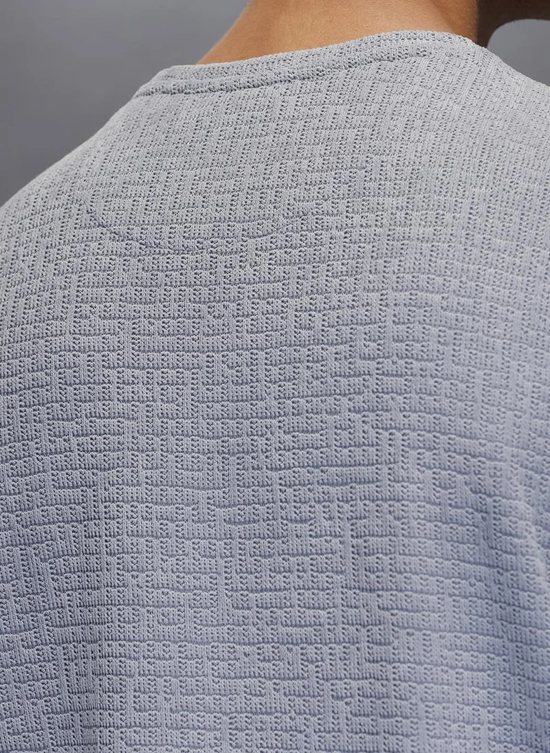 Wrogn  Men's Textured Oversized T-shirt  |  Blue for Men | Best Price UAE