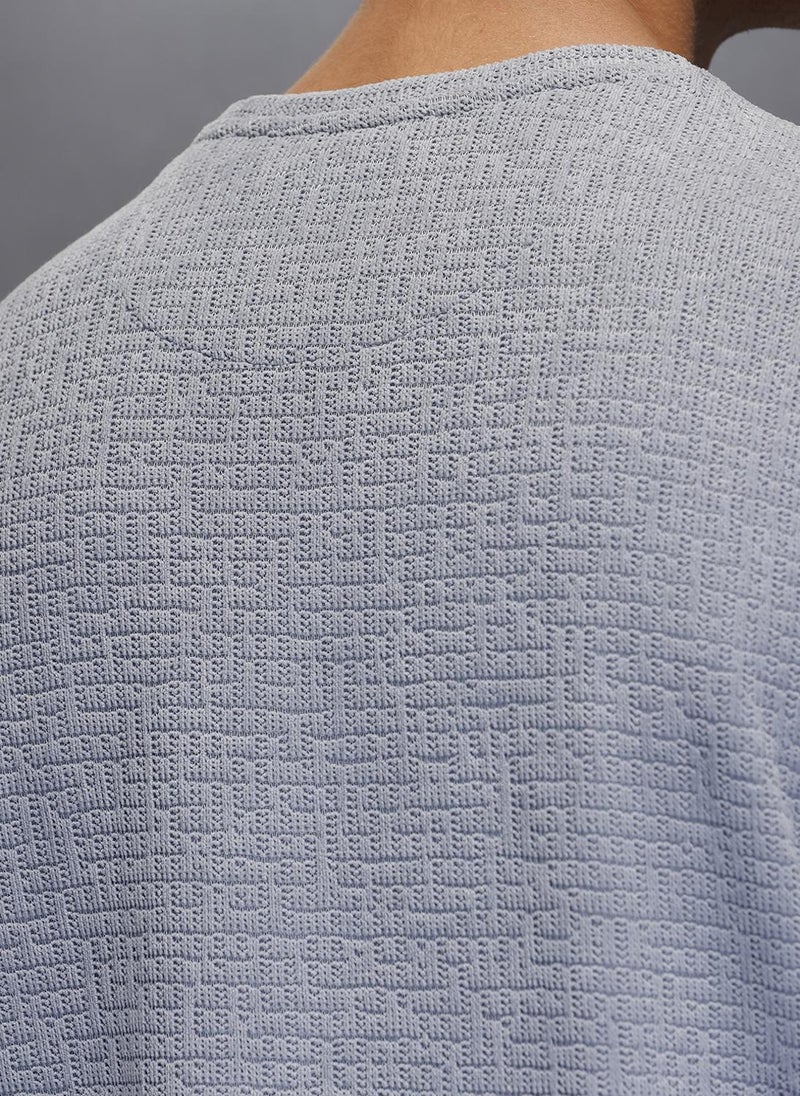 Wrogn Men's Textured Oversized T-shirt  |  Blue - Image 5