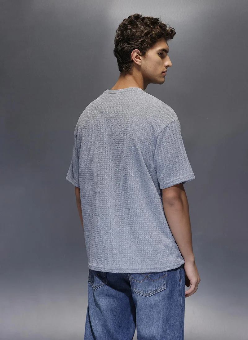Wrogn  Men's Textured Oversized T-shirt  |  Blue for Men | Best Price UAE