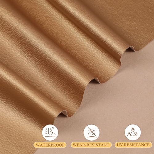 Konelia Faux Leather Fabric, 55" Wide Upholstery Fabric by The Yard Marine Vinyl Fabric Outdoor Pu Leather Waterproof Sheets Fabric for Crafts Sewings Sofa Wallets Handbag Earrings Bows 1 Yard Gold - Image 2