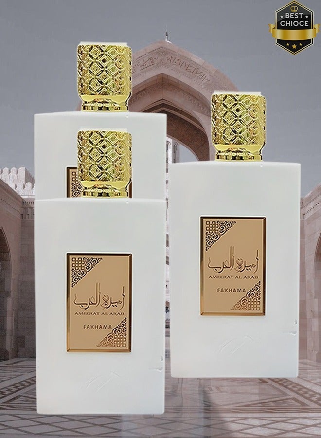 FAKHAMA 3 Pieces Ameerat Al Arab Perfume White For Women 100ml EDP - Image 1
