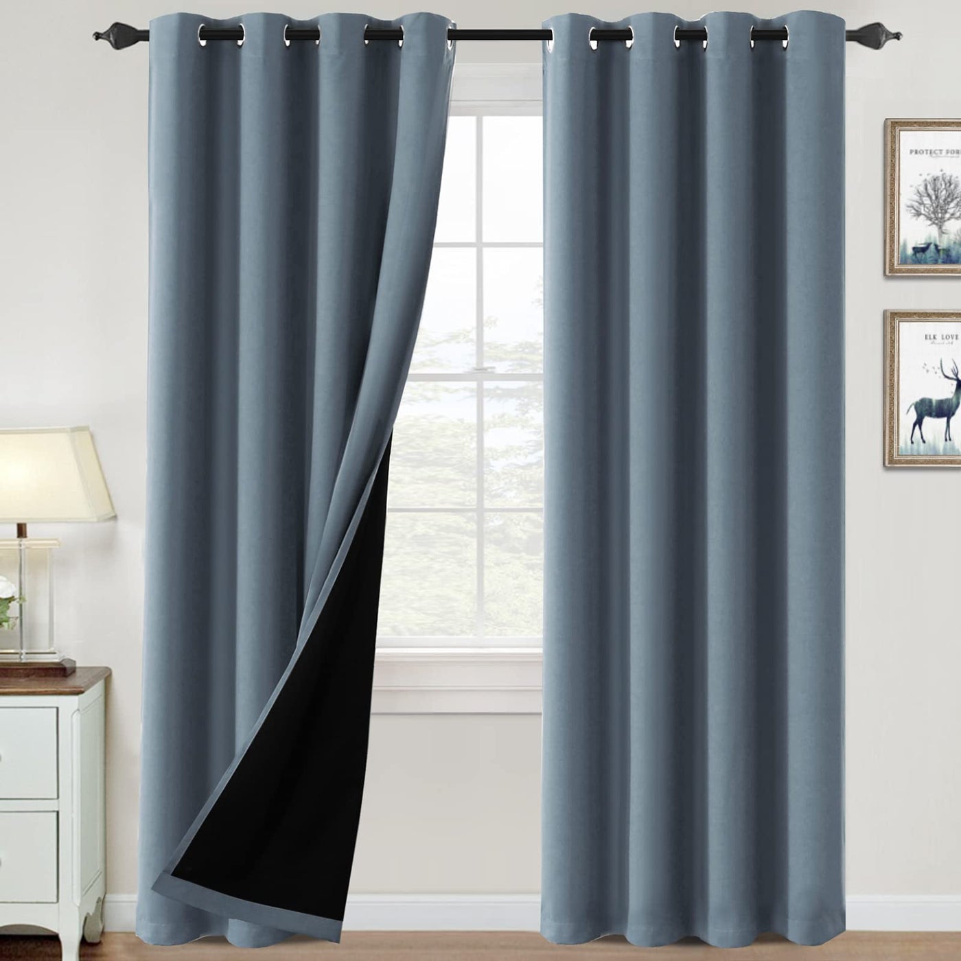 H.VERSAILTEX 100% Blackout Curtains for Bedroom Thermal Living Room Curtains 84 Inches Long, Heat and Light Blocking Curtains for Living Room, Grommet Window Curtain 2 Panels Set, Stone Blue