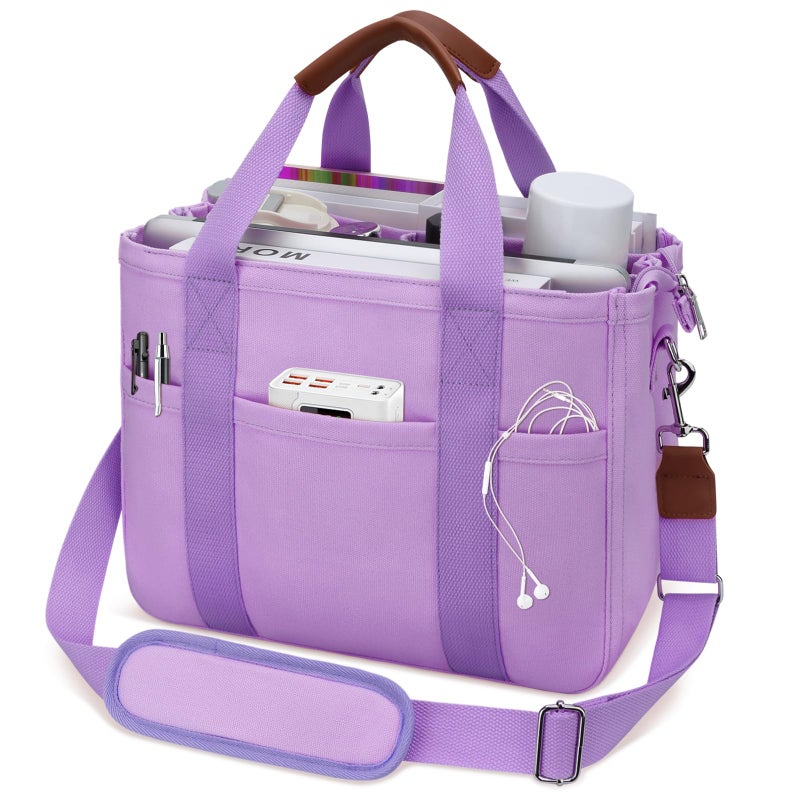KKXIU Canvas Tote Bag for Women with Zipper and Compartments Crossbody Large Bible Messenger Purse Bag With Pockets - Purple - Image 1
