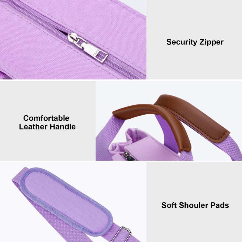 KKXIU Canvas Tote Bag for Women with Zipper and Compartments Crossbody Large Bible Messenger Purse Bag With Pockets - Purple - Image 5