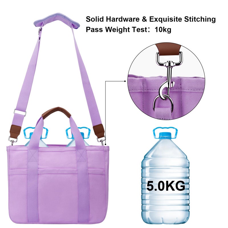 KKXIU Canvas Tote Bag for Women with Zipper and Compartments Crossbody Large Bible Messenger Purse Bag With Pockets - Purple - Image 3