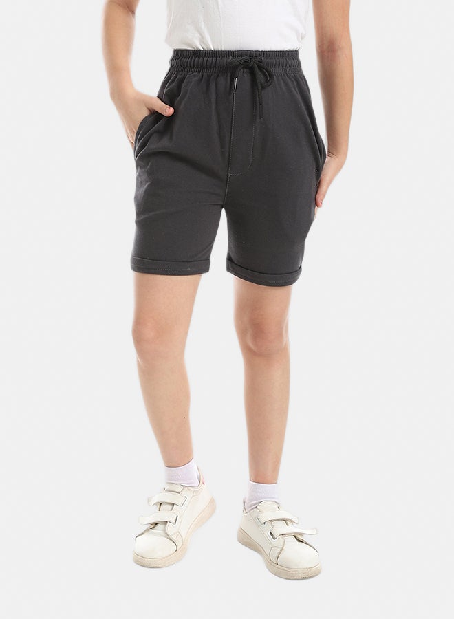 Andora Dark Grey Short With Elastic Waist And Drawstrings_Dark Grey - Image 2