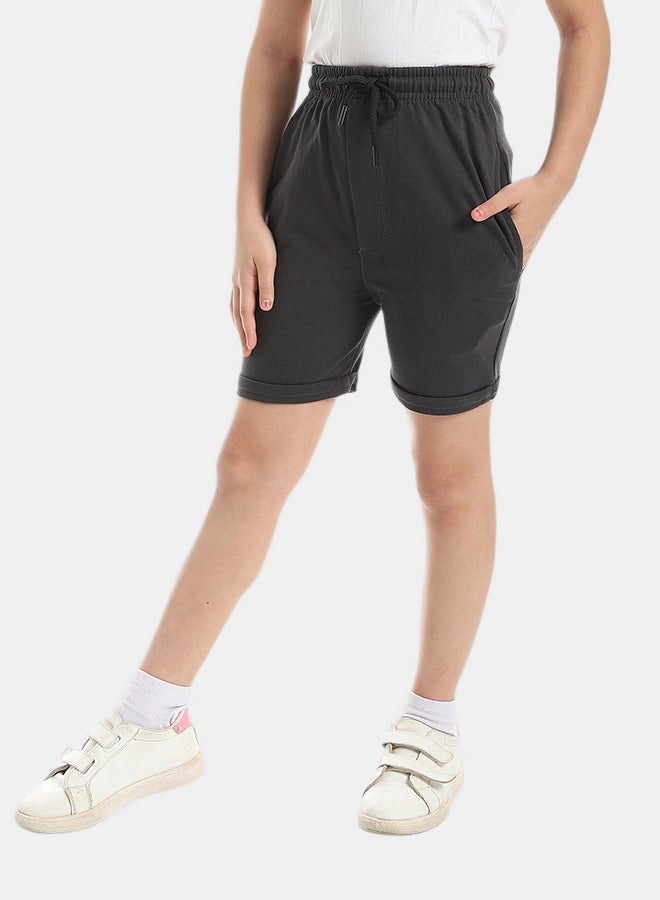 Andora Dark Grey Short With Elastic Waist And Drawstrings_Dark Grey - Image 4