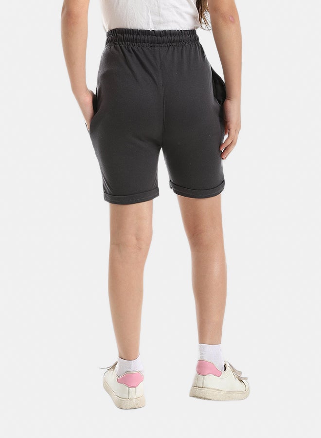 Andora Dark Grey Short With Elastic Waist And Drawstrings_Dark Grey - Image 3