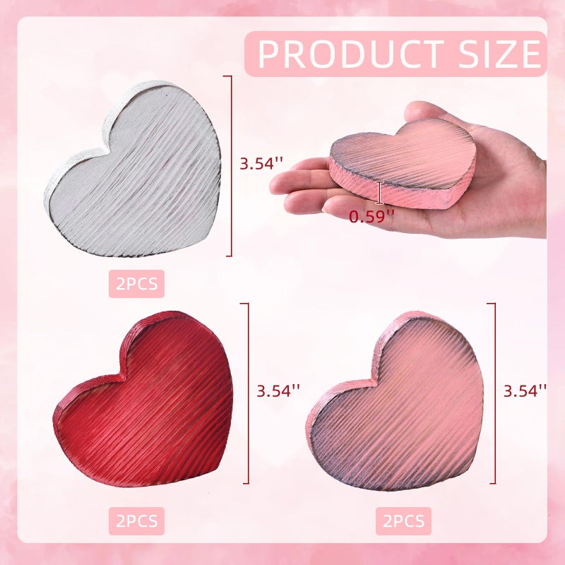 GHOSTMAGIC Valetineâ€™s Day Table Decor Set, 6pcs Solid Wood Heart Valentine's Decorations in White Pink Red, Rustic Wooden Heart Valentine Table Decorations for Home Tiered Tray (3 colors) - Image 2