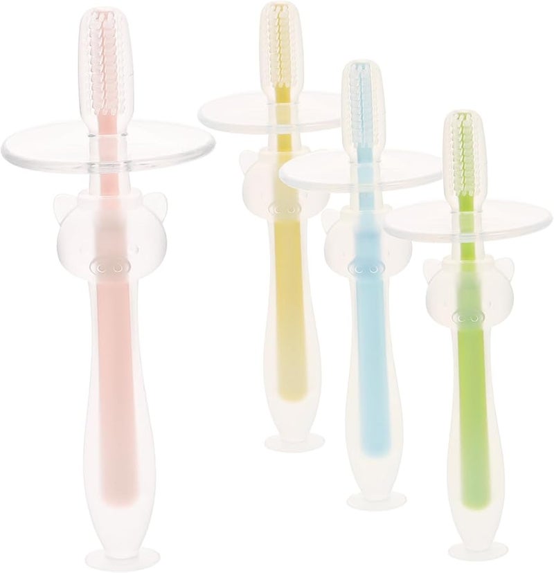 4 قطع فرشاة أسنان سيليكون للأطفال مع قاعدة شفاطة لحديثي الولادة منظف الفم - Image 2