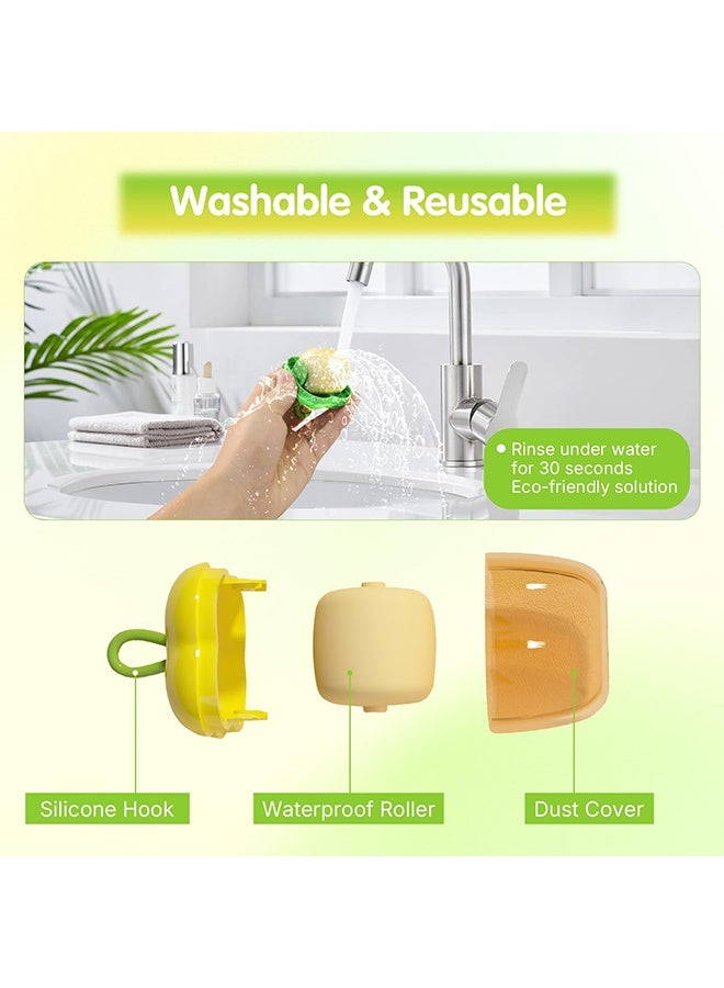 Portable Mini Lint Roller, Travel Reusable Washable Lint Roller for Clothes Car Seats with Protective Cap, Fits in Wallet, Pet Hair Remover (Green and Yellow) - Image 3