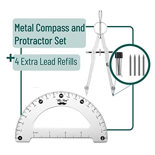 Mr. Pen Mr Pen Metal Protractor and Convertible Compass Set Protractor and Compass for Math Drawing - Image 3