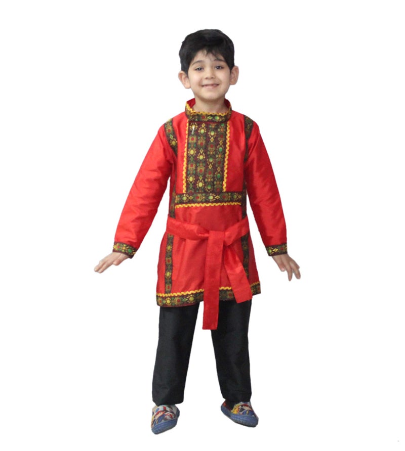 Kaku Fancy Dresses Russian Boy Costume International Wear Costume - Red, 10-12 Year, for Boys - Image 1