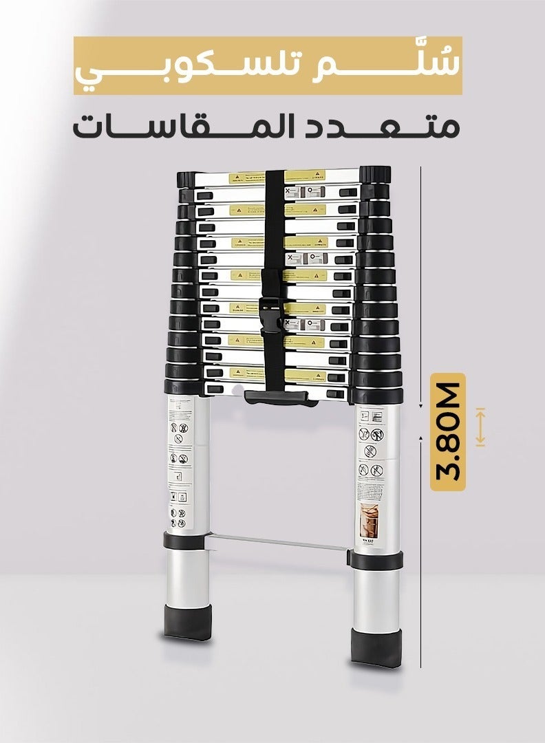 380cm Aluminum Telescopic Ladder, Foldable, Multi-Purpose - Image 1