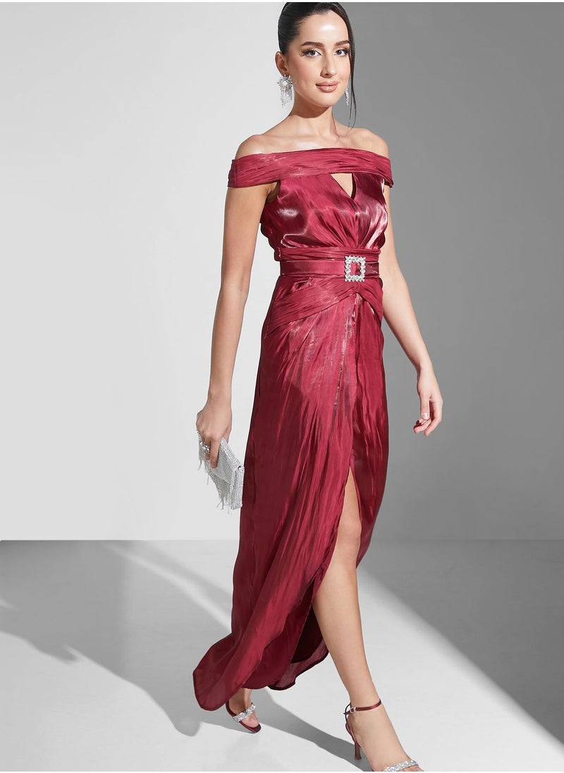 Namshi x - Zena Louay Off Shoulder Pleated Dress - Image 1