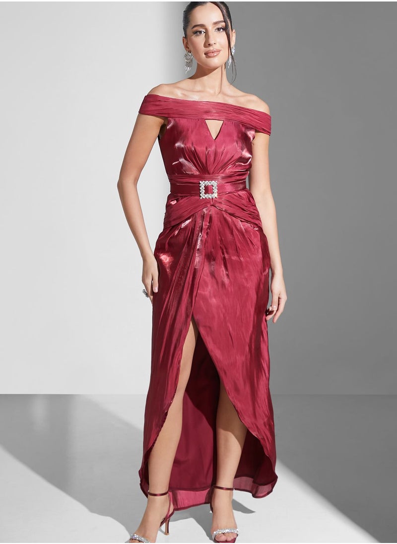 Namshi x - Zena Louay Off Shoulder Pleated Dress - Image 1