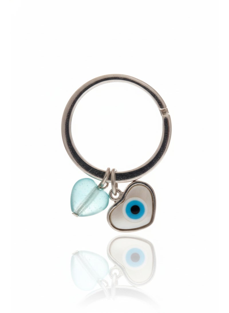 Women silver 925 ring with pearl eye and blue heart adjustable size - Image 1