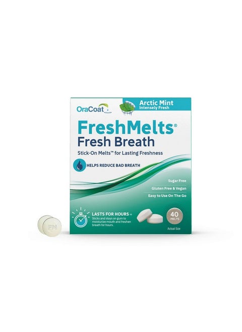 Freshmelts Fresh Breath Stick-On Melts For Lasting Freshness, 40 Count Breath Freshener For Bad Breath, Non-Acidic & Sugar-Free, Arctic Mint