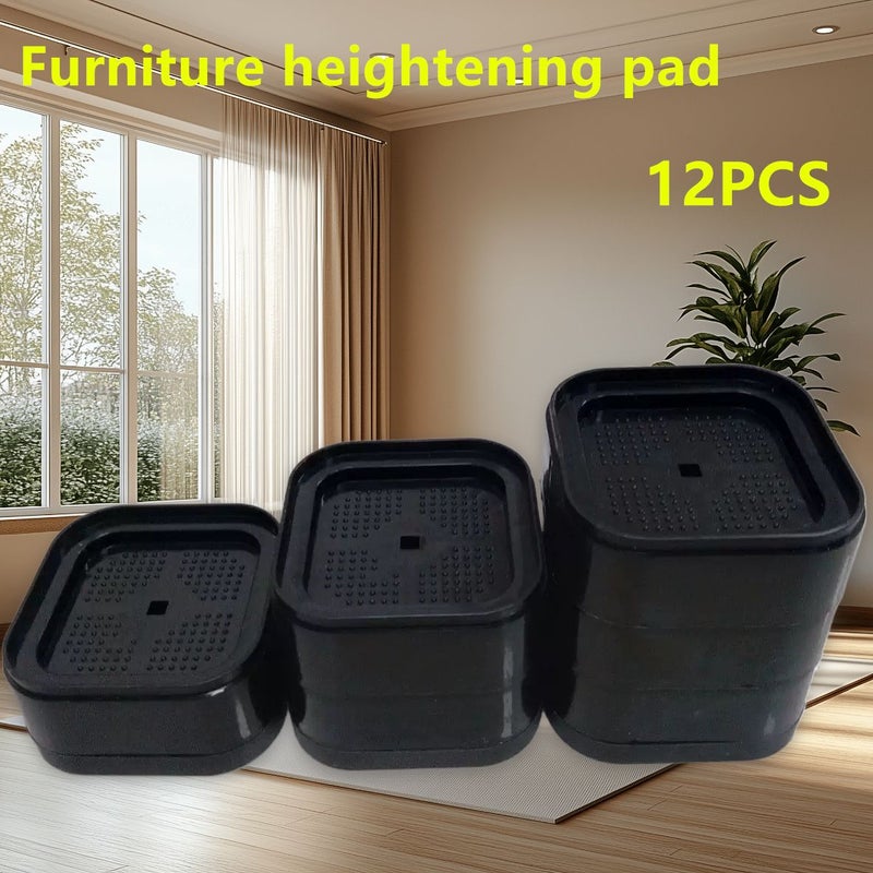 12 Black Heavy Duty Adjustable Furniture Lift Stackable Bed Table Leg Raiser With Anti Slip Grip For Mattress Chair Sofa Durable Plastic Multi Functional Compact Design - Image 2