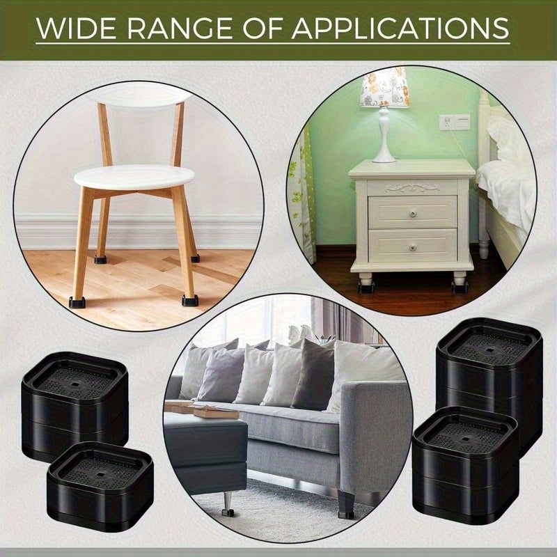 12 Black Heavy Duty Adjustable Furniture Lift Stackable Bed Table Leg Raiser With Anti Slip Grip For Mattress Chair Sofa Durable Plastic Multi Functional Compact Design - Image 1
