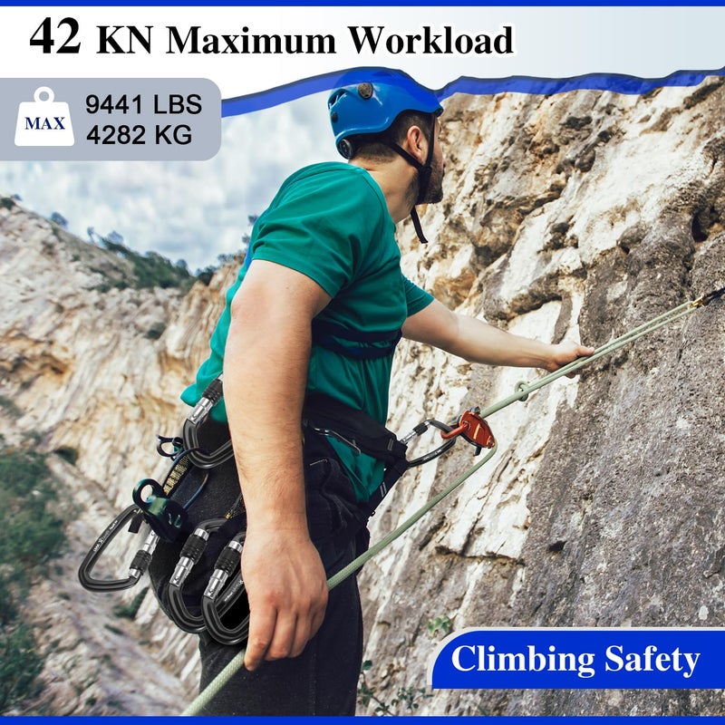 Favofit Locking Climbing Carabiner Heavy Duty: Favofit UIAA Certified 42kn (9441 lbs) Safety Caribeaner Clips - Large Screwgate Rock Mountain Caribiniers for Rescue Firefighter  - Image 3
