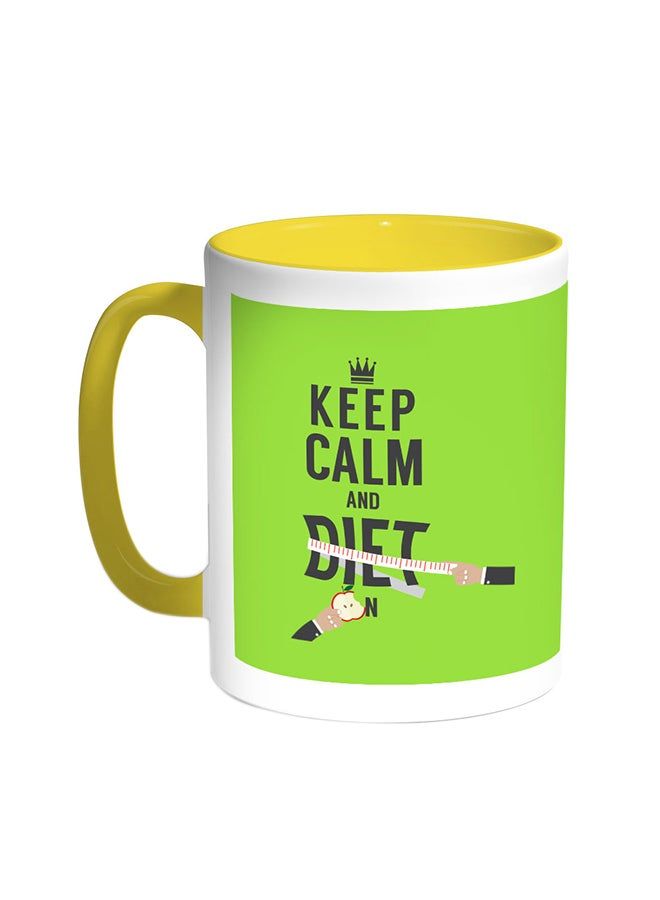 RKN Keep Calm And Diet Printed Coffee Mug Yellow/White 11ounce - Image 1