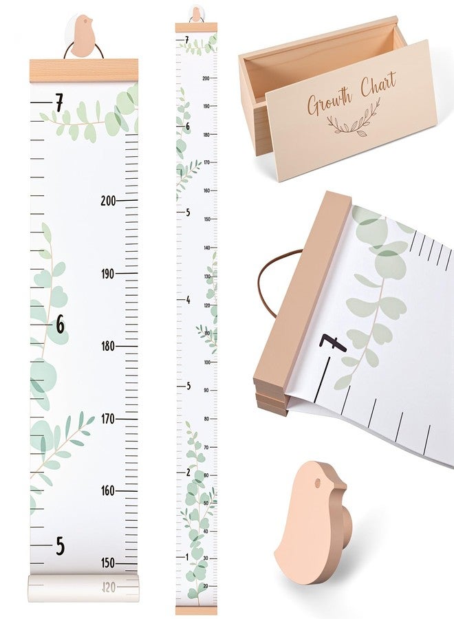 DoubleFill Height Growth Chart Wall for Kids with Wooden Keepsake Box & Hook 7 ft Children Height Measurement Canvas Measure Ruler Baby Growth Tracker Board Removable Nursery Wall Decor(Bird) - Image 1