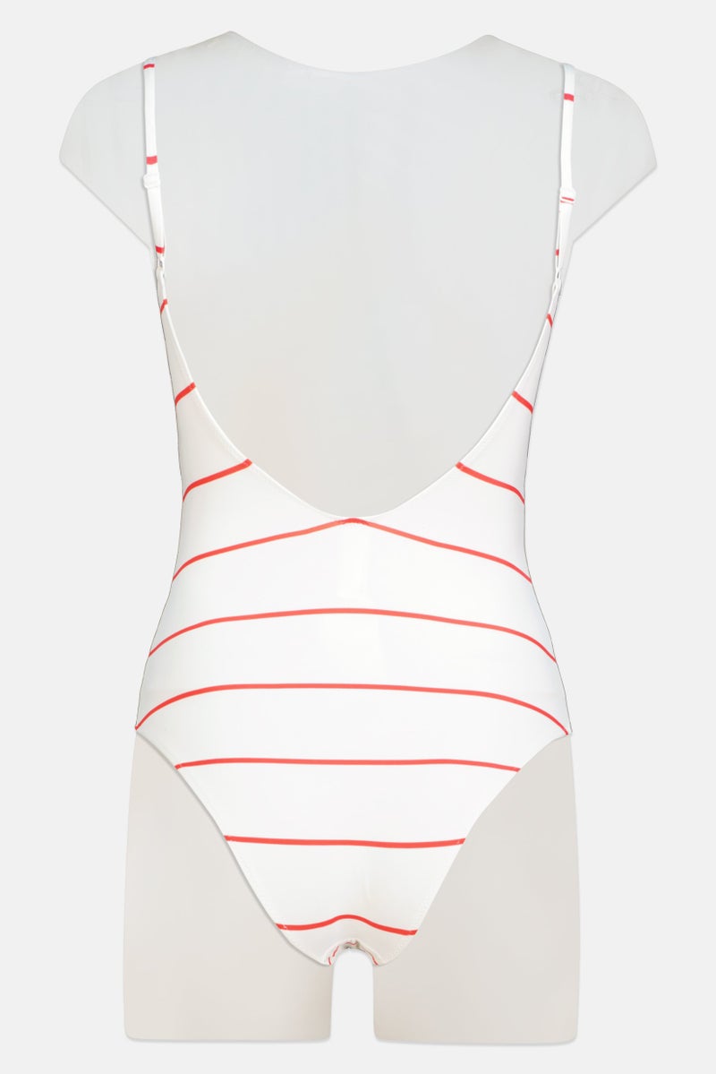 Zalando Women Non Padded Stripe Piece Swimwear, White  - Image 2