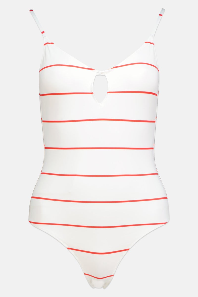 Zalando Women Non Padded Stripe Piece Swimwear, White  - Image 1