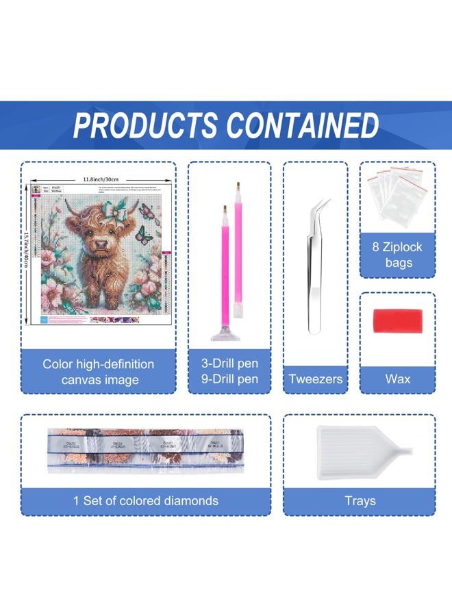 Camocin Highland Cow Diamond Art Kits for Adults Beginners, 5D Highland Cow Diamond Dots Painting Kits, DIY Diamonds Painting with Round Gem Art Kits for Home Wall Decor Gifts 14 x 14 Inch - Image 4