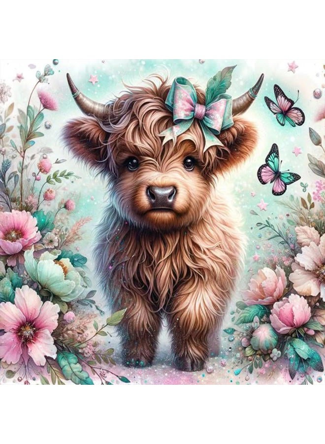 Camocin Highland Cow Diamond Art Kits for Adults Beginners, 5D Highland Cow Diamond Dots Painting Kits, DIY Diamonds Painting with Round Gem Art Kits for Home Wall Decor Gifts 14 x 14 Inch - Image 1