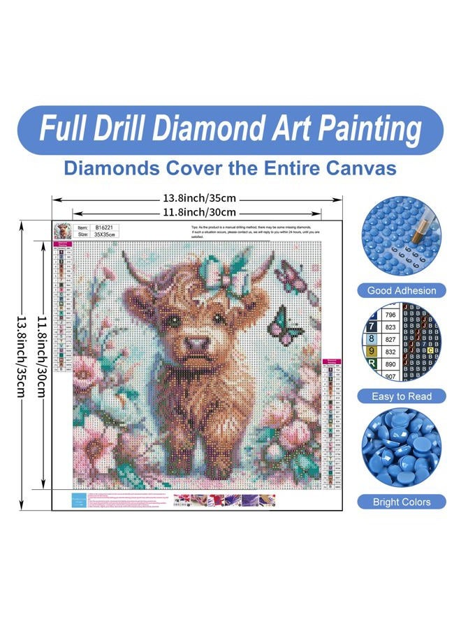 Camocin Highland Cow Diamond Art Kits for Adults Beginners, 5D Highland Cow Diamond Dots Painting Kits, DIY Diamonds Painting with Round Gem Art Kits for Home Wall Decor Gifts 14 x 14 Inch - Image 3