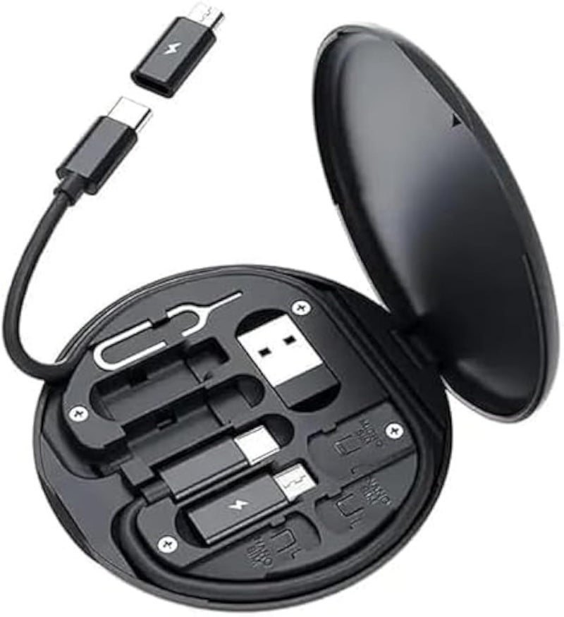 مجموعة محولات USB متكاملة - تتضمن كابلات من النوع C و A و C ذكر، و Micro USB - أداة لإخراج بطاقة SIM، وأداة لاستخراج بطاقة SIM، وحامل للهاتف - مجموعة سفر صغيرة الحجم لجميع أجهزة الهاتف