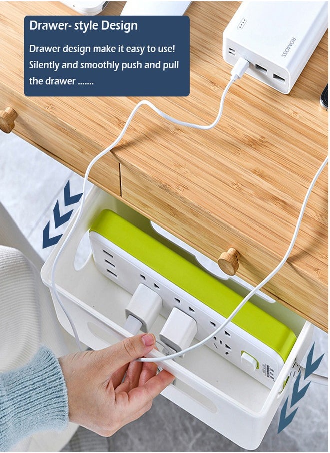 Generic - Under Desk Cable Tidy Box, Hidden Cord Management Drawer Organizer, Table Cable Raceway Hider, Power Strip Wire Storage, Self adhesive for Home Office, Large Blue - Image 1