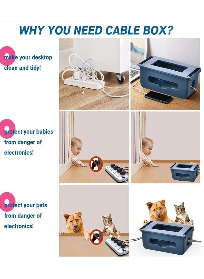 Generic - Under Desk Cable Tidy Box, Hidden Cord Management Drawer Organizer, Table Cable Raceway Hider, Power Strip Wire Storage, Self adhesive for Home Office, Large Blue - Image 1