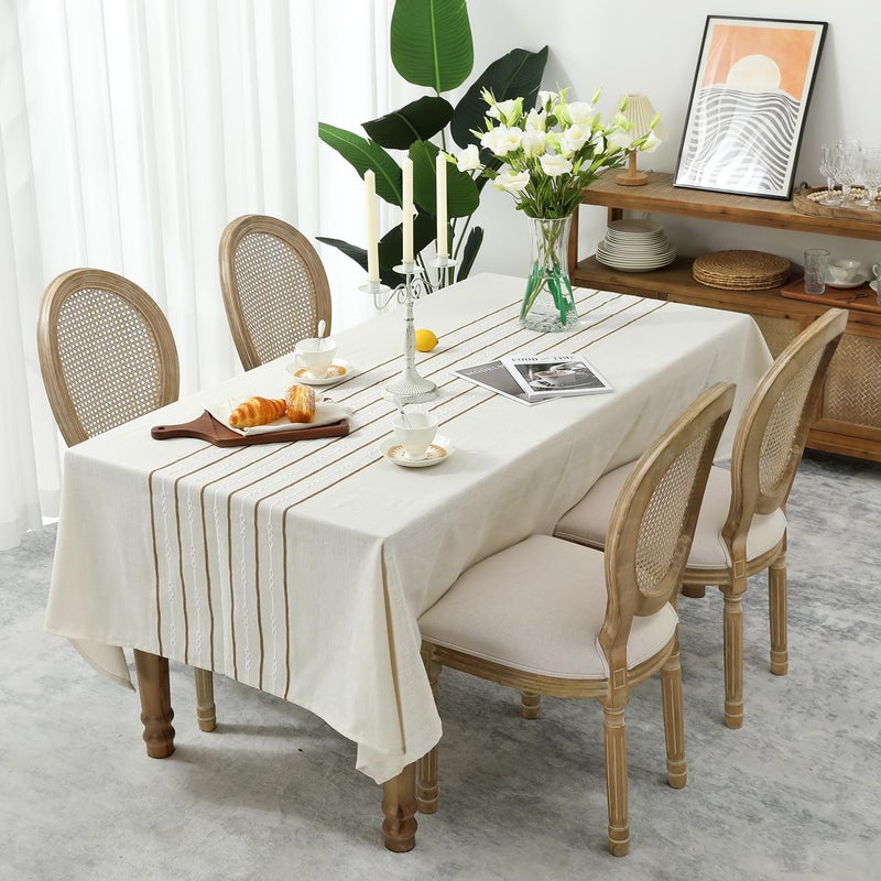 Chassic 60 x 120 inches Farmhouse Style Linen tablecloths, Boho 8 Foot Long Wrinkle Resistant Washable Rectangle Table Cloth for Dining Room, Kitchen, Wedding and Holiday Decorative - Cream - Image 2