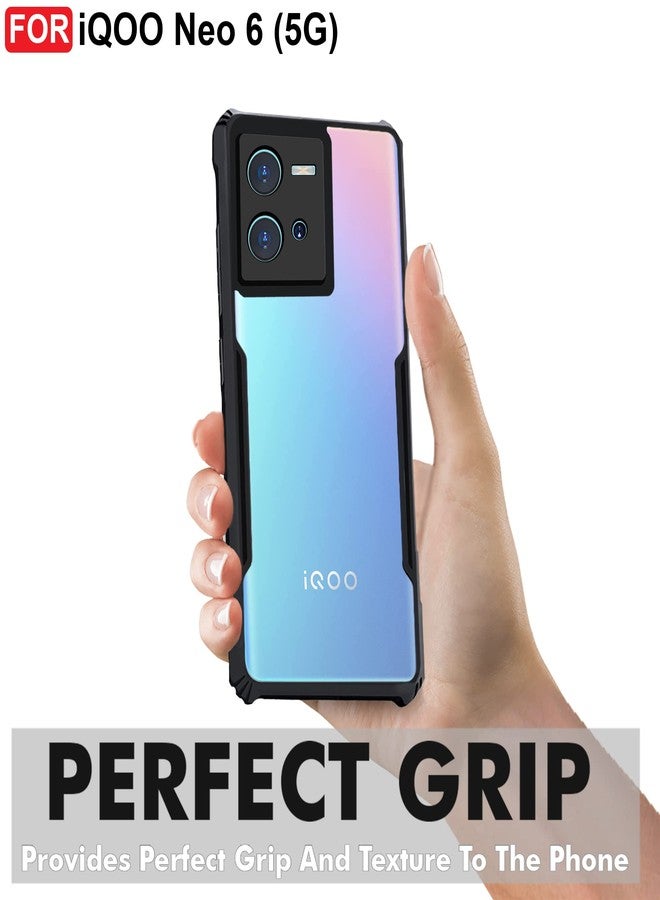 CEDO Backcover for iQOO Neo 6 (5G) | Camera Protection Shockproof Bumper-Edge | Acrylic Crystal Clear 360 Degree Protection TPU+PC | Transparent Eagle Back Case Cover (Black) - Image 2