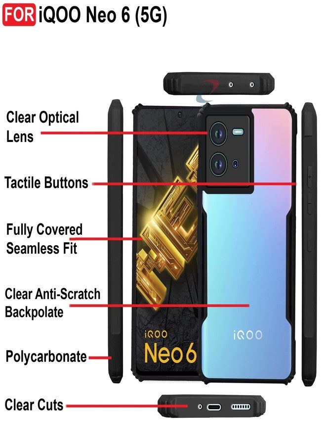 CEDO Backcover for iQOO Neo 6 (5G) | Camera Protection Shockproof Bumper-Edge | Acrylic Crystal Clear 360 Degree Protection TPU+PC | Transparent Eagle Back Case Cover (Black) - Image 5