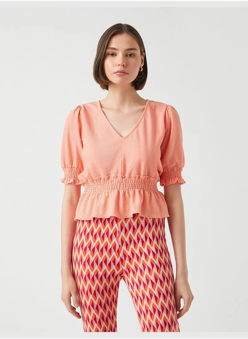 KOTON Puff Sleeve Shirred Blouse