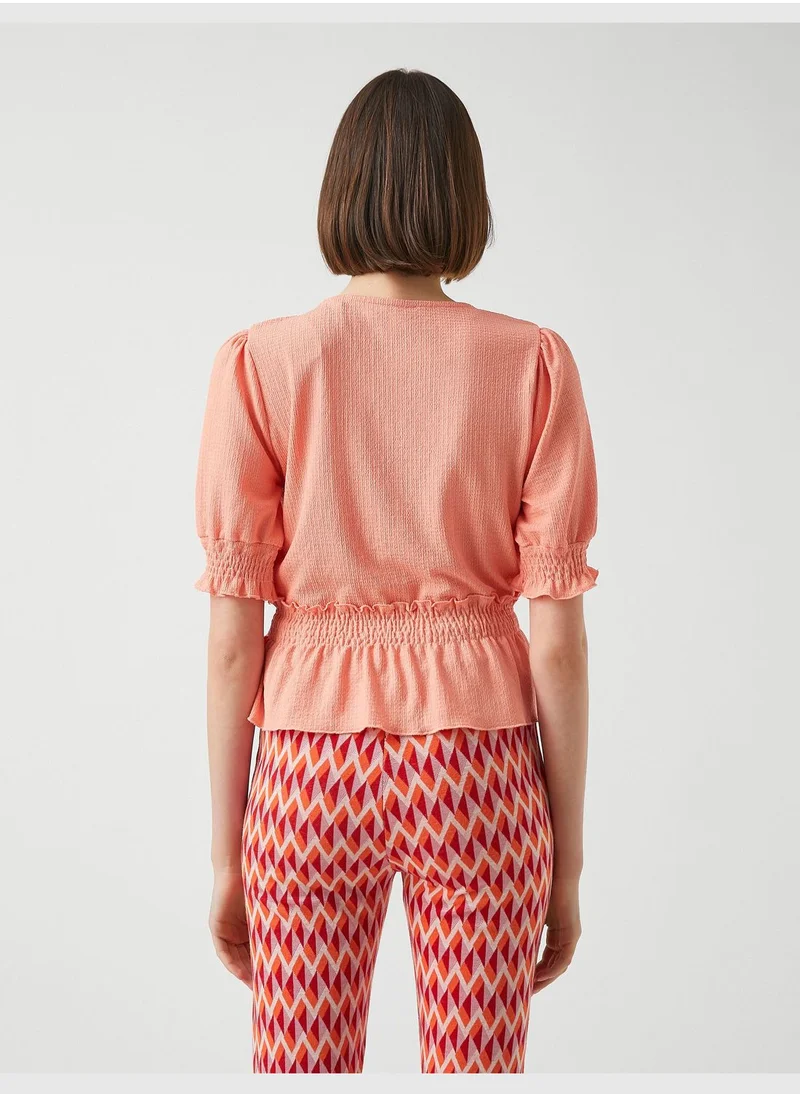 KOTON Puff Sleeve Shirred Blouse